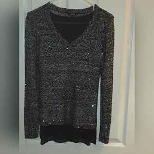 Apt. 9 Black Metallic Sequin V-Neck Sweater